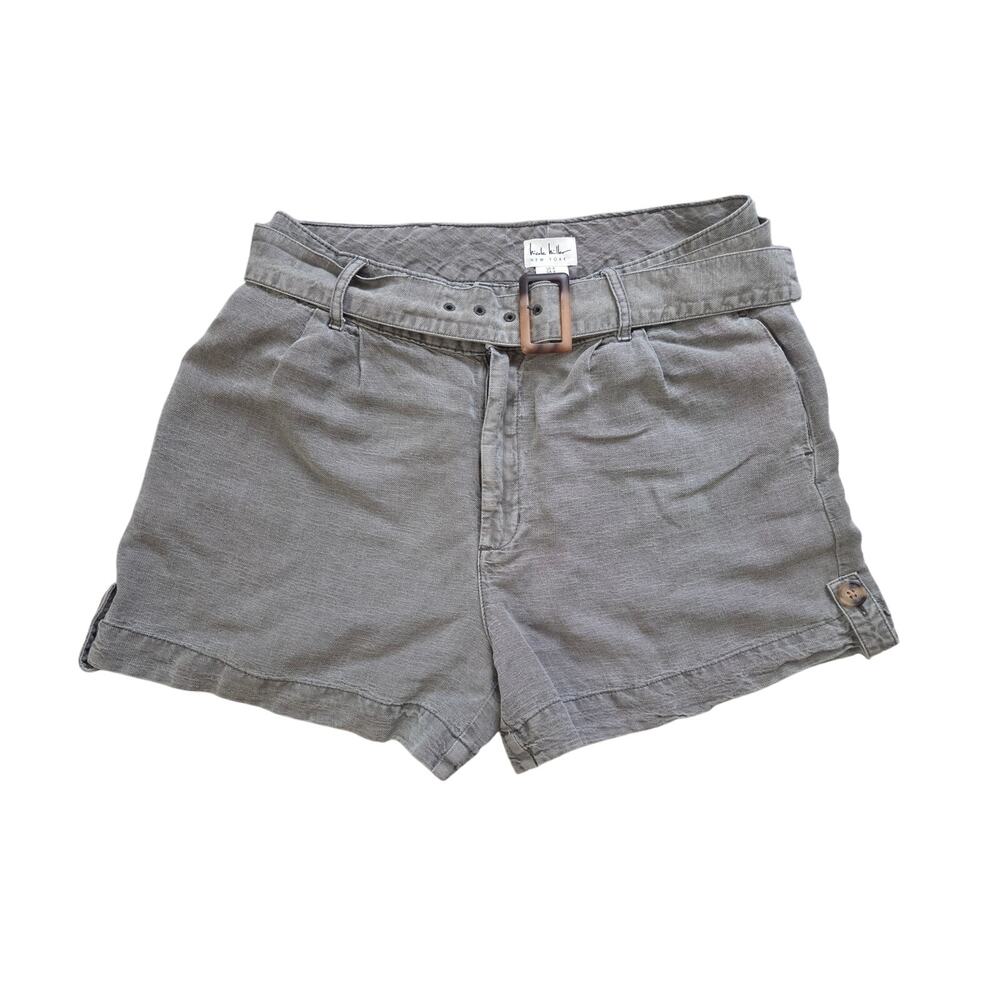 Nicole Miller Linen Shorts Casual Boho Preppy Outdoors Size 6 Grey/Green Khaki